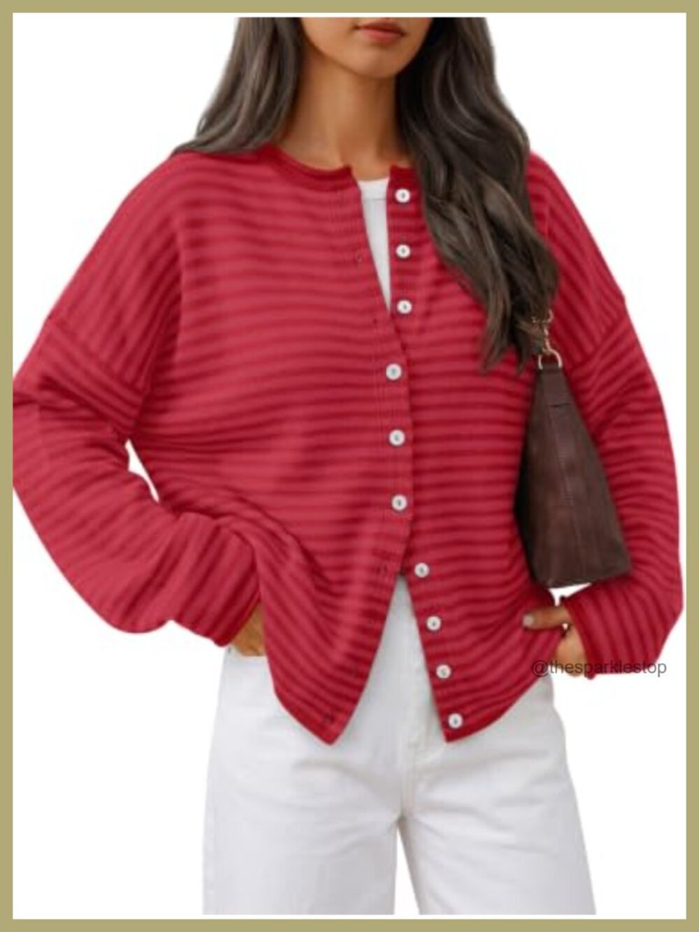 Oversized Striped Cardigan Button Front Rolled Edge Knit Fall Layer